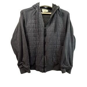 Vintage Field & Stream Hoodie Mens L Quilted Thermal Lined Full Zip‎ Waffle Grey